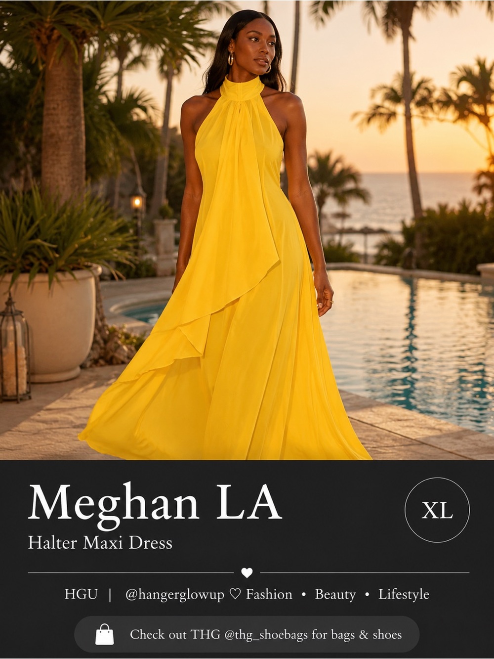 Meghan LA Yellow Halter Maxi Dress XL Resort Goddess Evening Dress